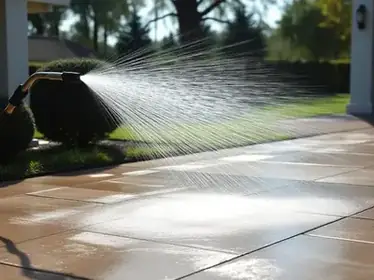 Pressure washing a concrete driveway surface clean